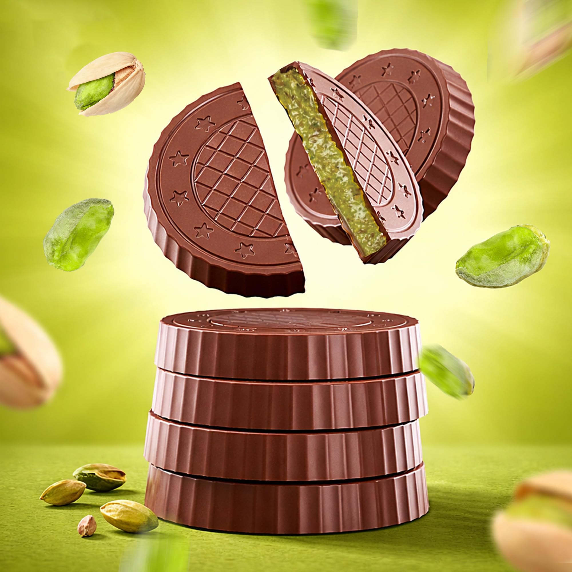Fiorella Dubai Style Milk Chocolate Pistachio Bars, Filled Chocolate With Pistachio Butter & Crispy Kadayif, Individually Wrapped Chocolate Snacks, 18
