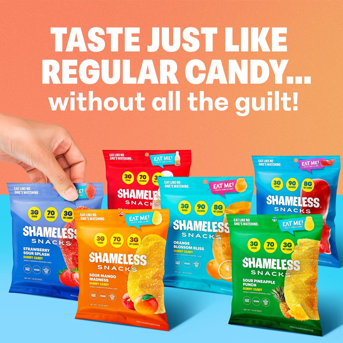Shameless Snacks Candy Carnival - Sour Candy & Fruit Snacks, Gummy Candy Variety Pack, Strawberry Orange Mango Cola, Keto Snacks 3g Sugar Gluten Free