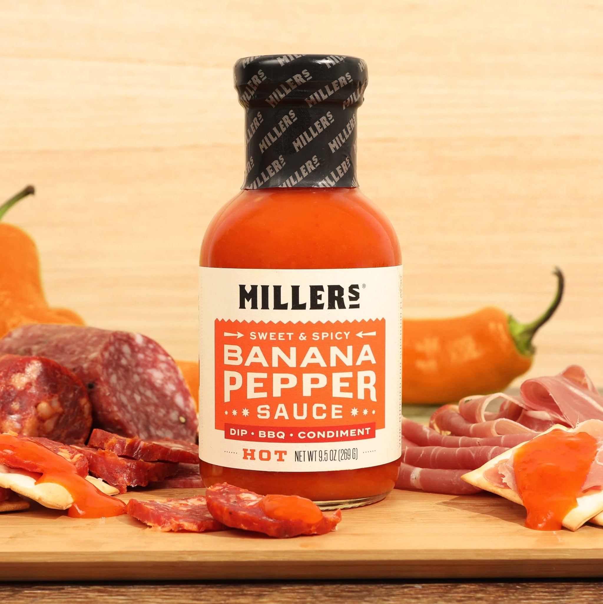 Miller's Banana Pepper Sauce Variety Pack - Includes Hot, Mild, Habanero Hot Sauce Set - Best Use for Chicken Wing, Burger, Sandwich, Mexican Dish
