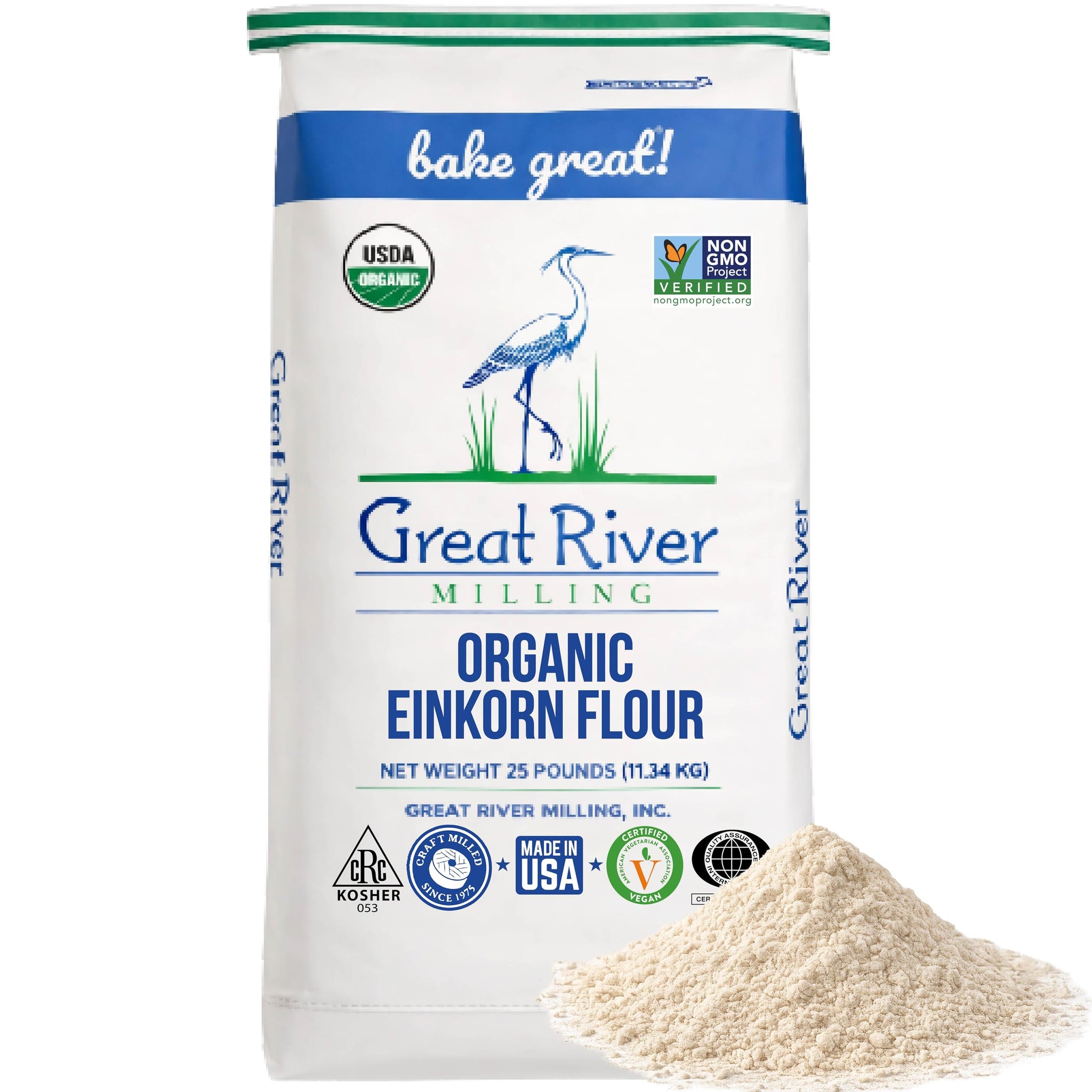 Great River Organic Milling Organic Einkorn Flour | Ancient Whole Wheat Flour | Non-GMO, Kosher, High-Protein | Nutrient-Rich, Healthier All-Purpose