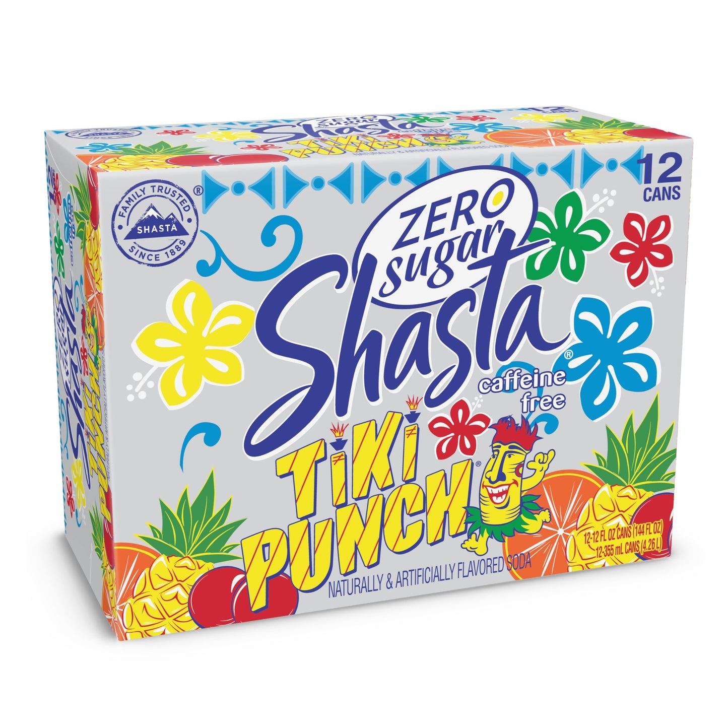 Shasta Zero Sugar Tiki Punch | 12-Pack of 12oz Cans | Tropical Punch Flavor | Sugar-Free & Sweet | Caffeine-Free