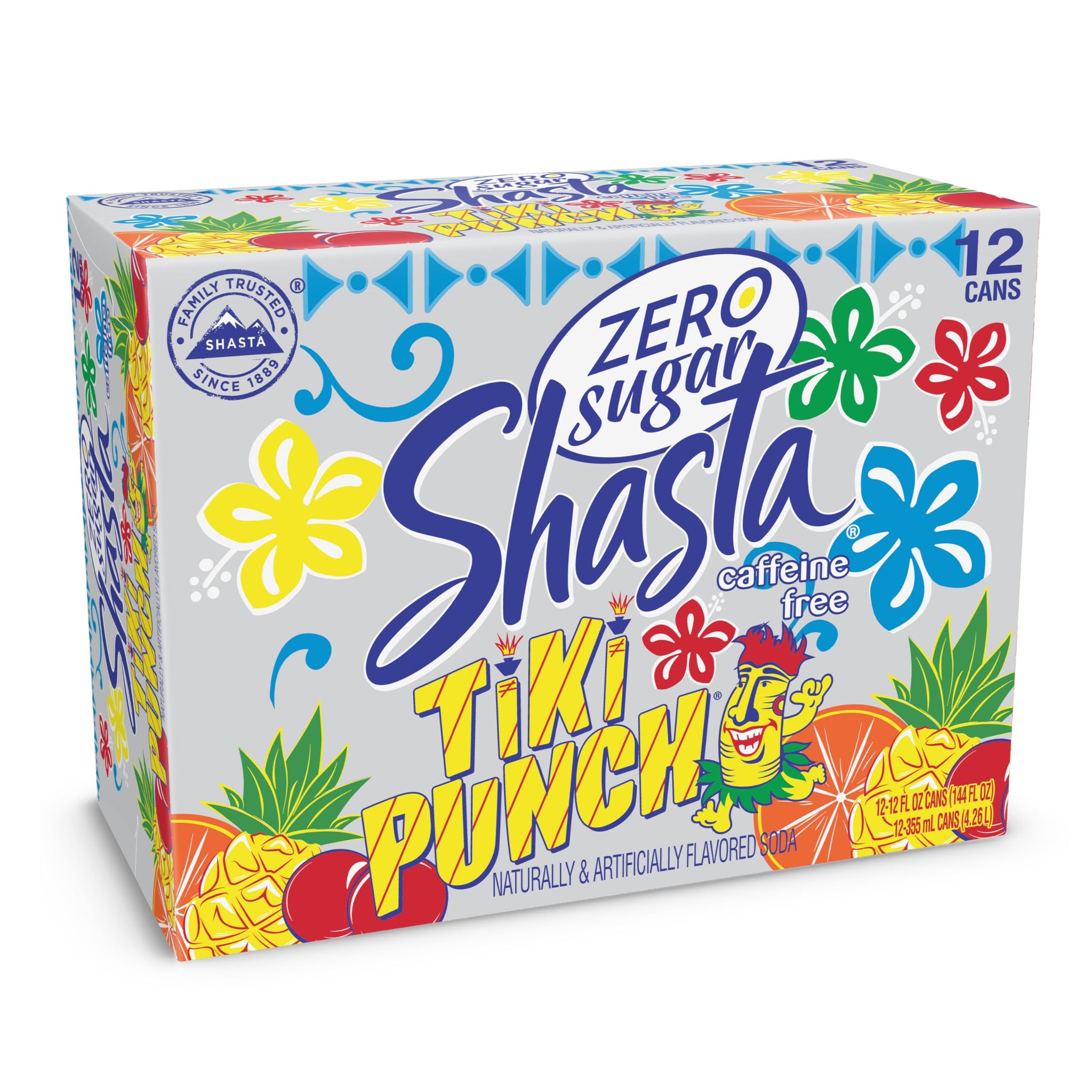 Shasta Zero Sugar Tiki Punch | 12-Pack of 12oz Cans | Tropical Punch Flavor | Sugar-Free & Sweet | Caffeine-Free