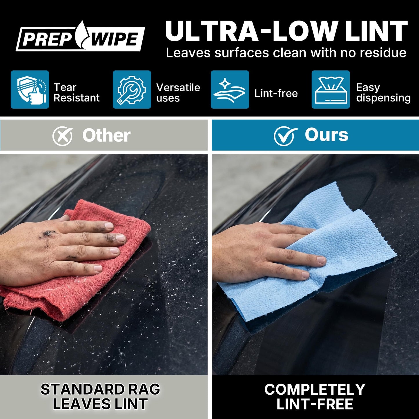 Lauco Prep Wipe Lint-Free Towels - Heavy Duty Nonwoven Cleaning Cloths for Automotive, Industrial & Household Use, Disposable Shop Rags, 300 Pack, 9 x