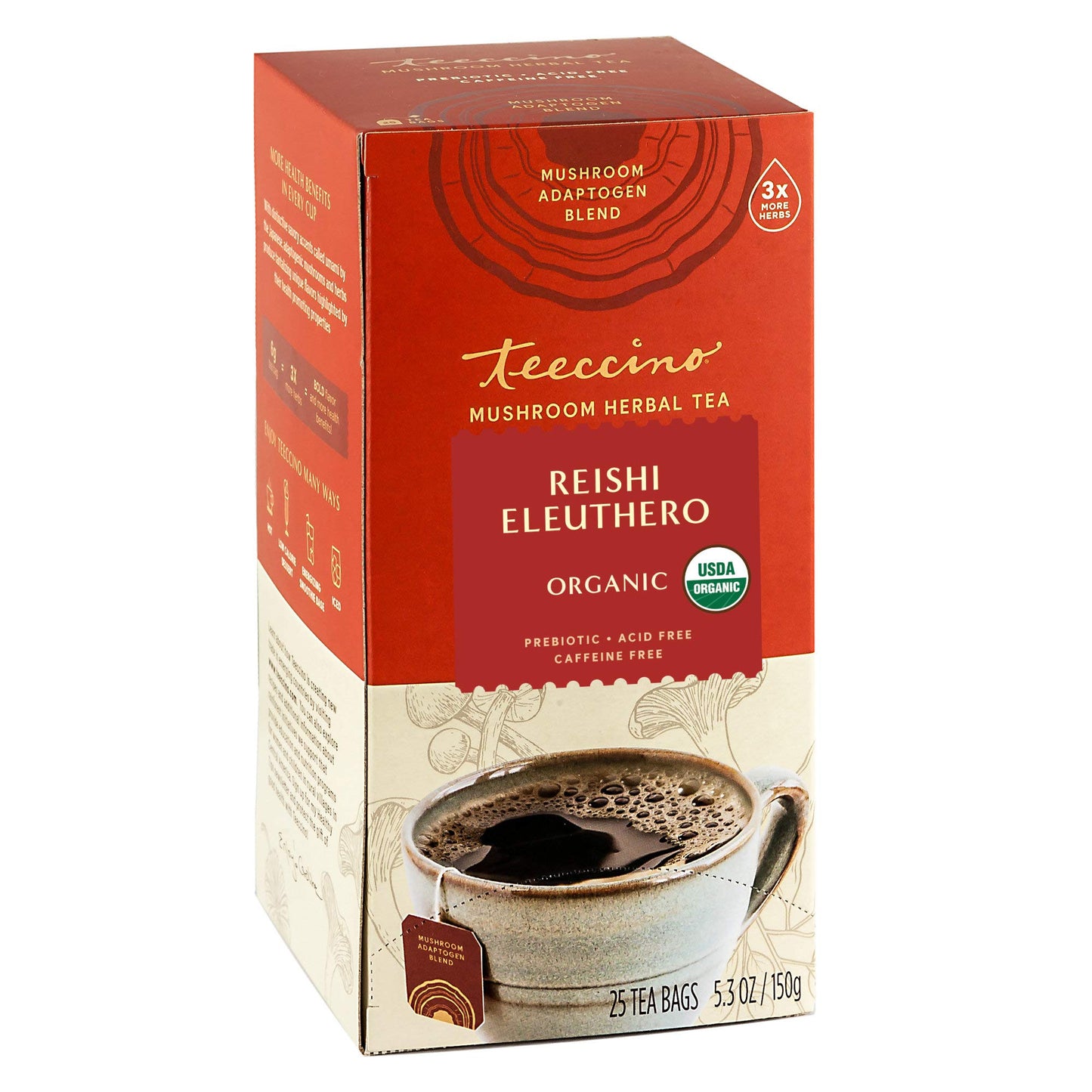 Teeccino Herbal Tea Variety Pack - Reishi Eleuthero French Roast, Turkey Tail Astragalus, & Macadamia Nut - Mushrooms & Adaptogenic Herbs, 25 Count