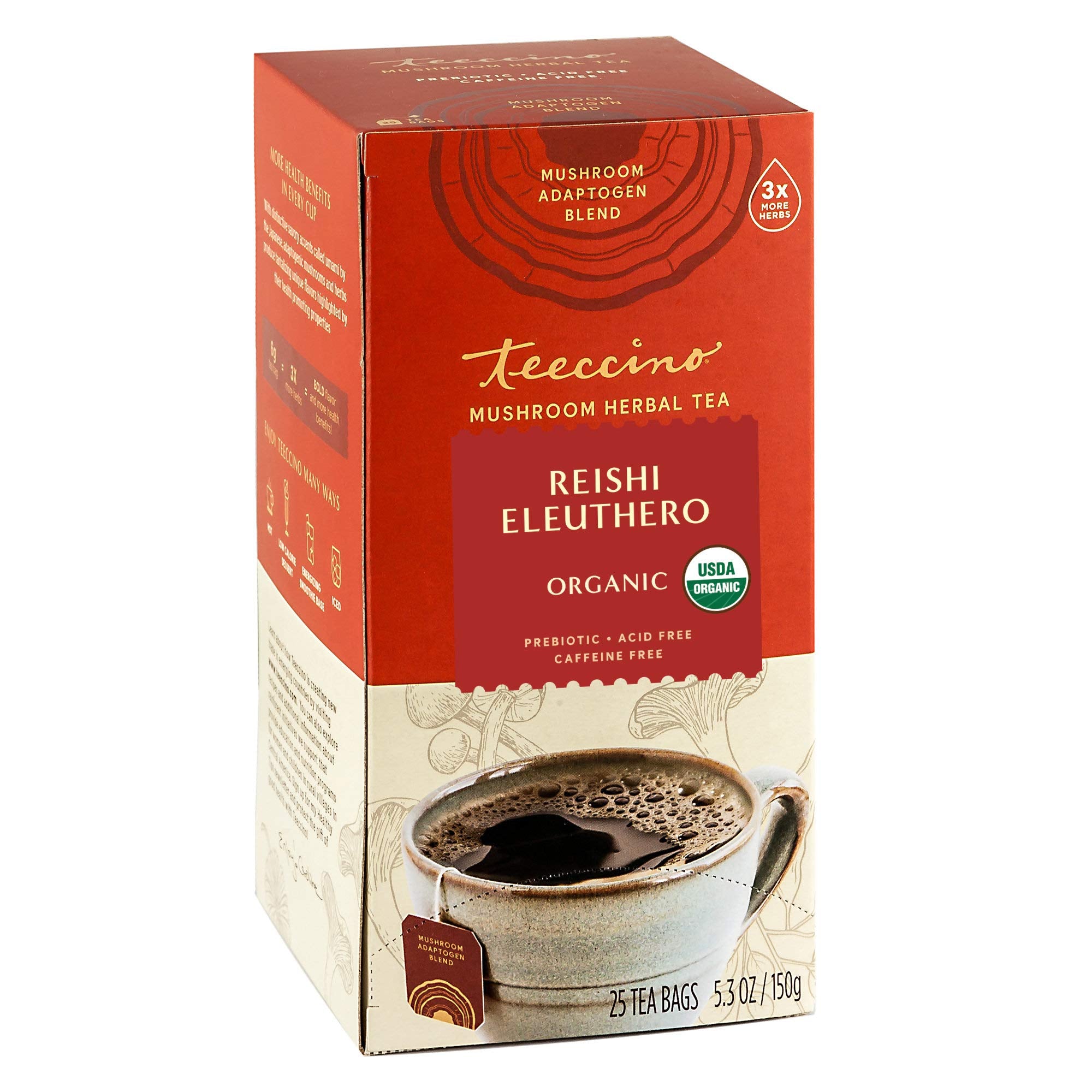 Teeccino Herbal Tea Variety Pack - Reishi Eleuthero French Roast, Turkey Tail Astragalus, & Macadamia Nut - Mushrooms & Adaptogenic Herbs, 25 Count