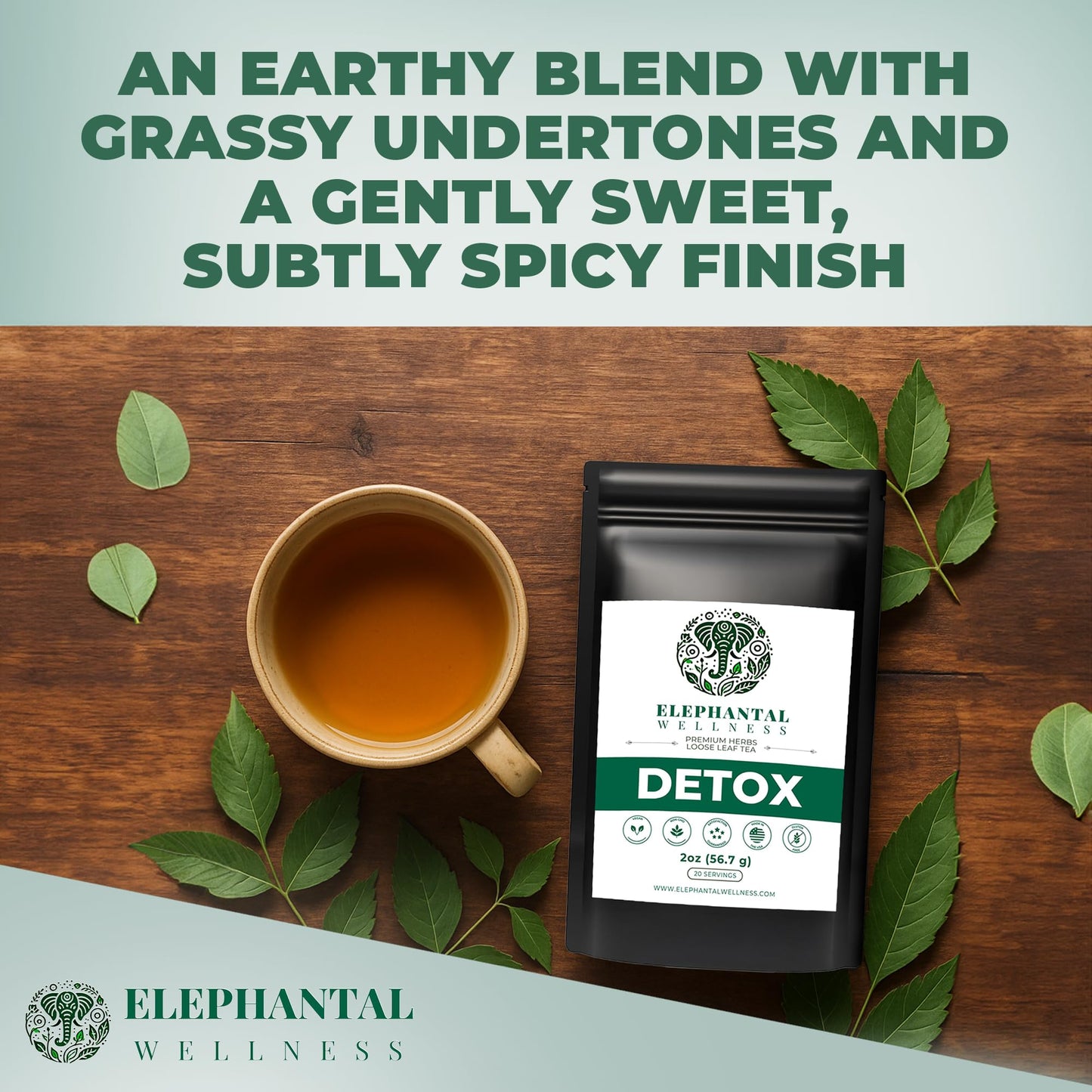 Elephantal Wellness Premium Detox Herbal Tea | Daily Liver, Kidney, Blood & Digestive Support with Turmeric, Nettle Tea, Milk Thistle, Dandelion Tea