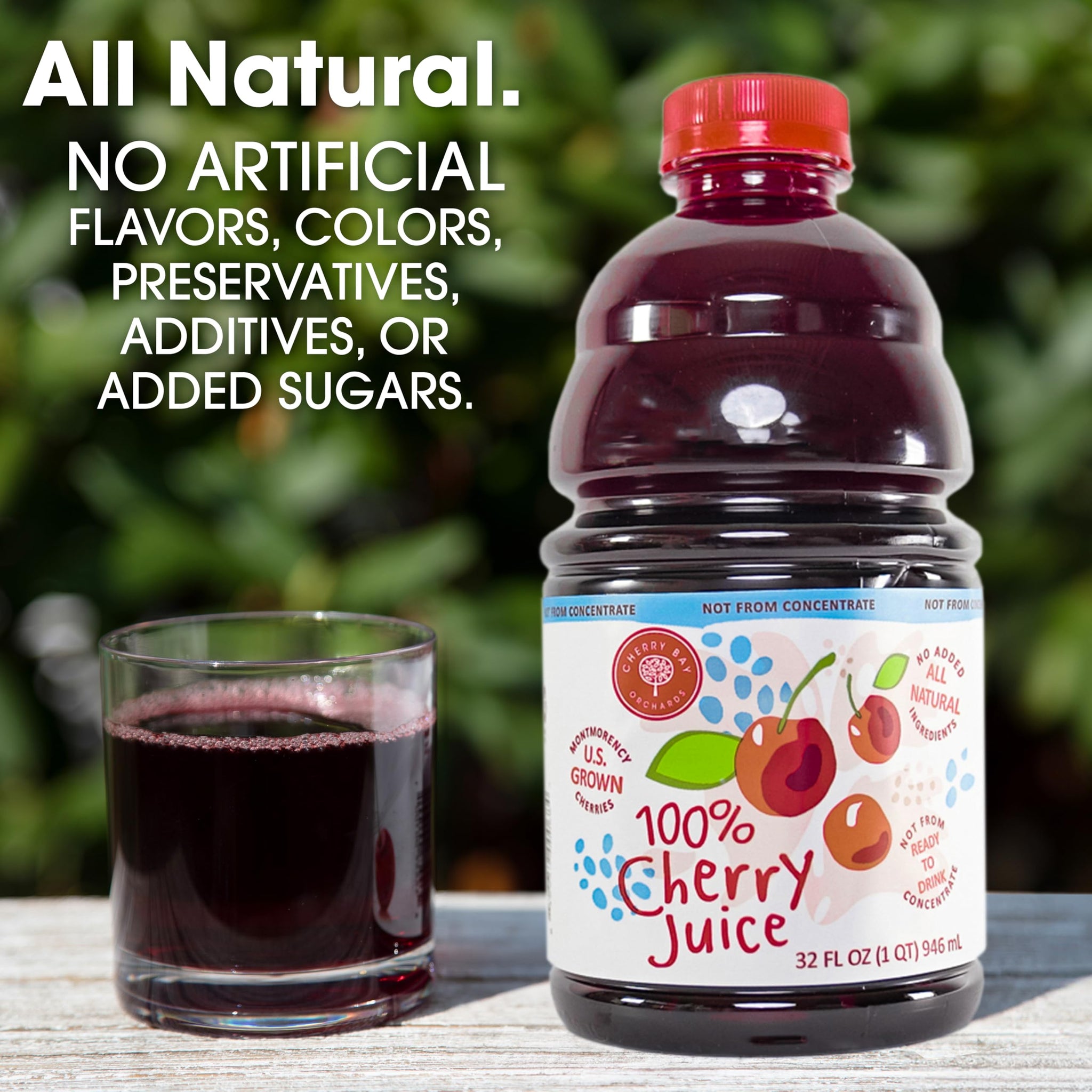 Cherry Bay Orchards Tart Cherry Juice, 32 oz Bottle - Cherry Juice Promotes Health and Wellbeing - Not from Concentrate - All natural ingredients