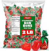 Strawberry Filled Hard Candy Bon Bons 2 lbs Bulk Pack - Individually Wrapped Christmas Fruit-Filled Candy, Classic Strawberry Hard Candy for Holiday