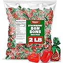 Strawberry Filled Hard Candy Bon Bons 2 lbs Bulk Pack - Individually Wrapped Christmas Fruit-Filled Candy, Classic Strawberry Hard Candy for Holiday