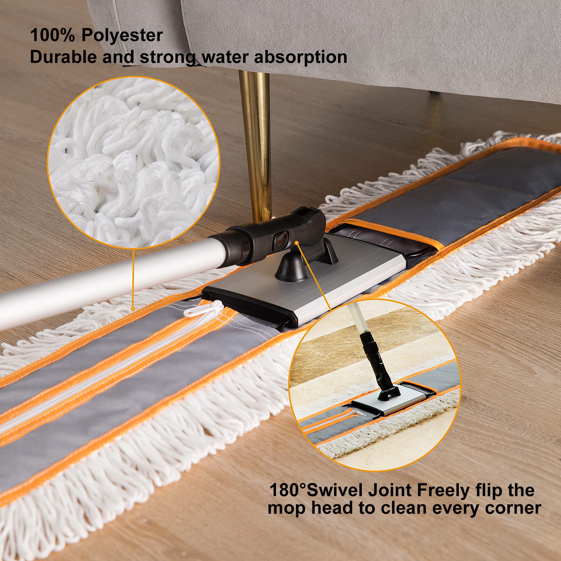 CLEANHOME 36" Commercial Dust Mops for Floor Cleaning Heavy Duty Floor Duster Mop with Long Handle Hotel Gym Household Cleaning Supplies for Hardwood