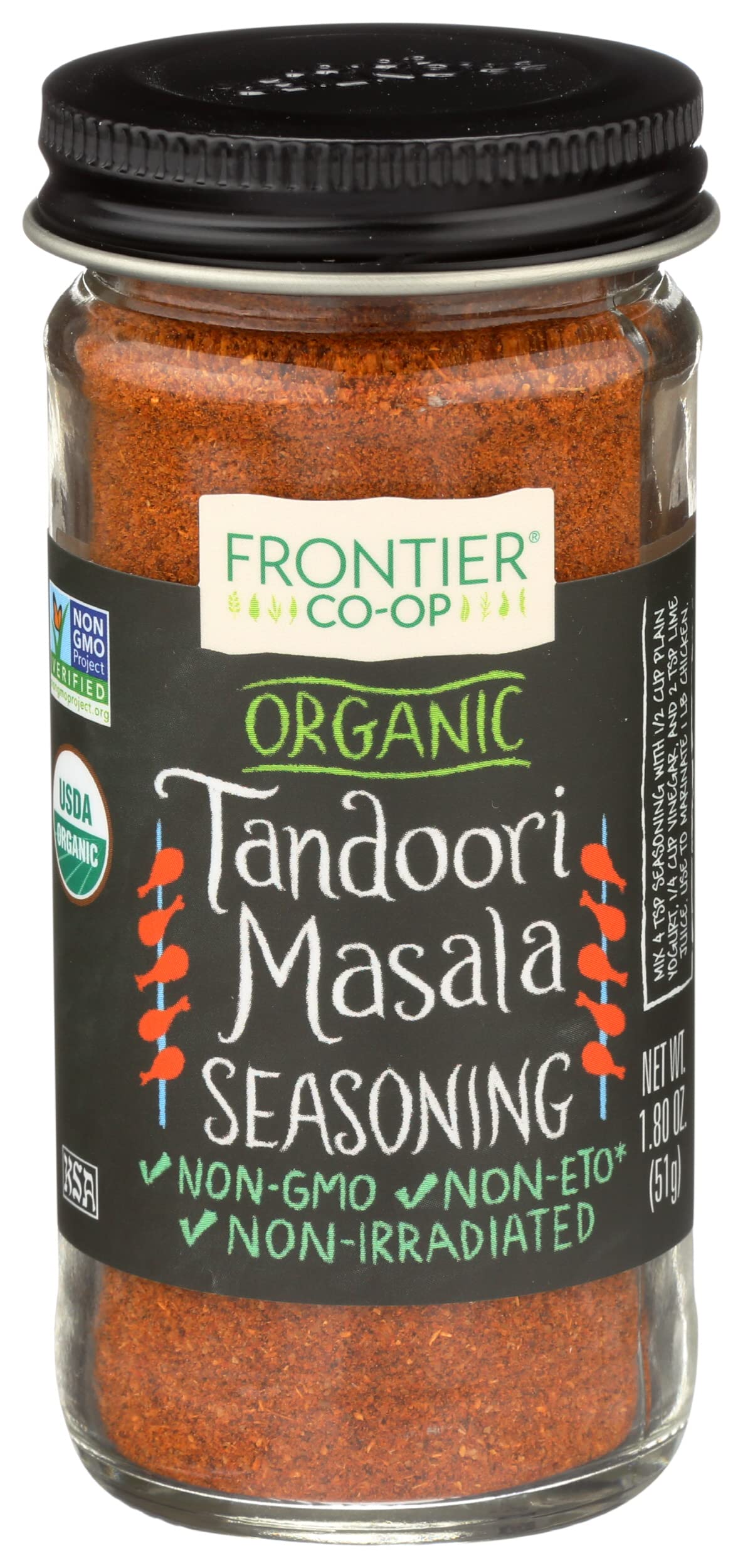 Frontier Co-op Organic Tandoori Masala Seasoning, Paprika, Cumin, Coriander, Garlic, Ginger, Cardamom Spice Blend | 1.8 Ounce (Pack of 1)