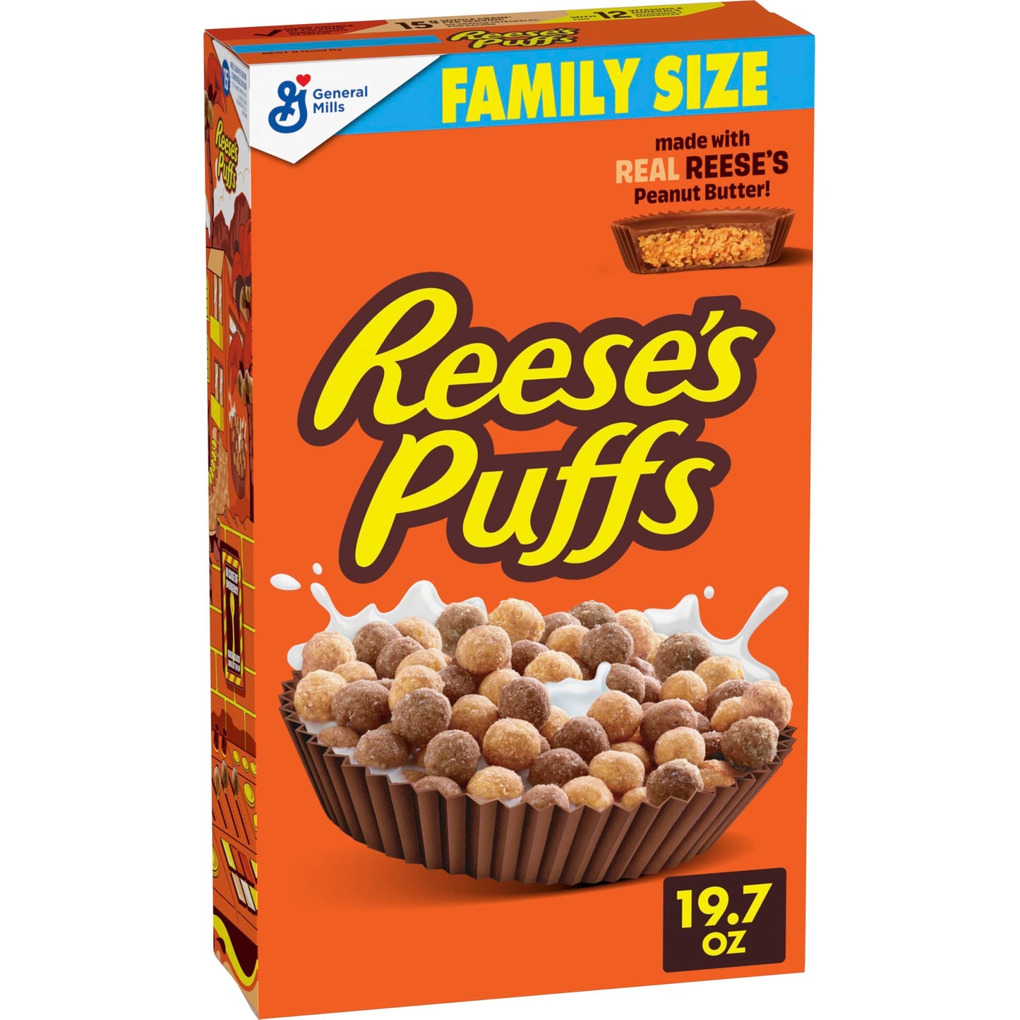 REESE’S PUFFS Chocolatey Peanut Butter Cereal, Kid Breakfast Cereal, Family Size, 19.7 oz