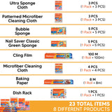 Kitchen Cleaning Kit with Dish Rack Sponges Cloths Cling Film Baking Paper Household Supplies Set