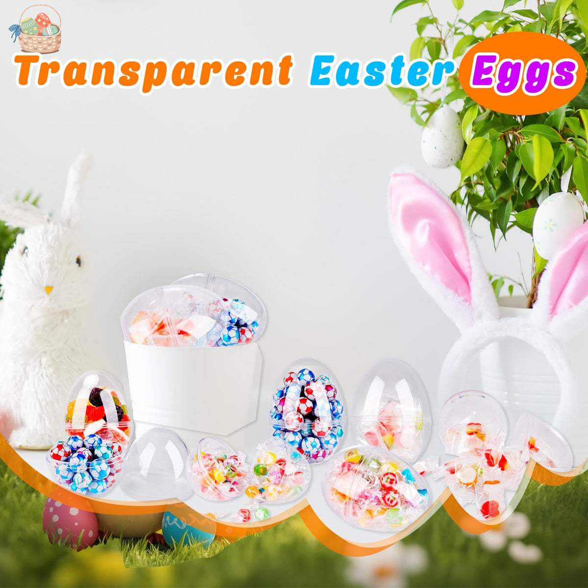 Barblog 24 Pcs 3.15 Inch/ 3.5 Inch/ 5 Inch Large Clear Easter Plastic Eggs Fillable Transparent Easter Eggs Bulk for Easter Hunt Easter (Clear ( 3.5