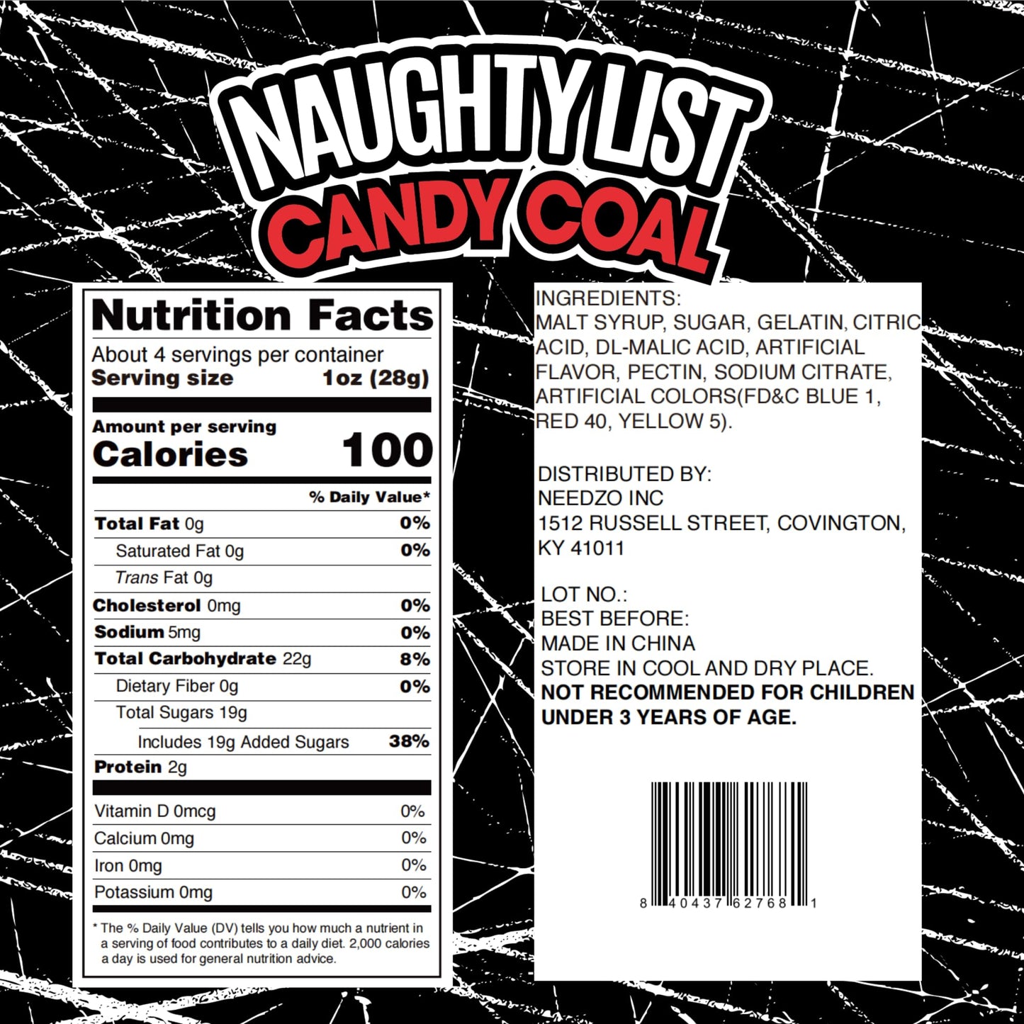Naughty List Coal Christmas Candy, Funny Gag Gift Gummies, Sour Strawberry Flavored, Stocking Stuffer Treats, 4 Ounces