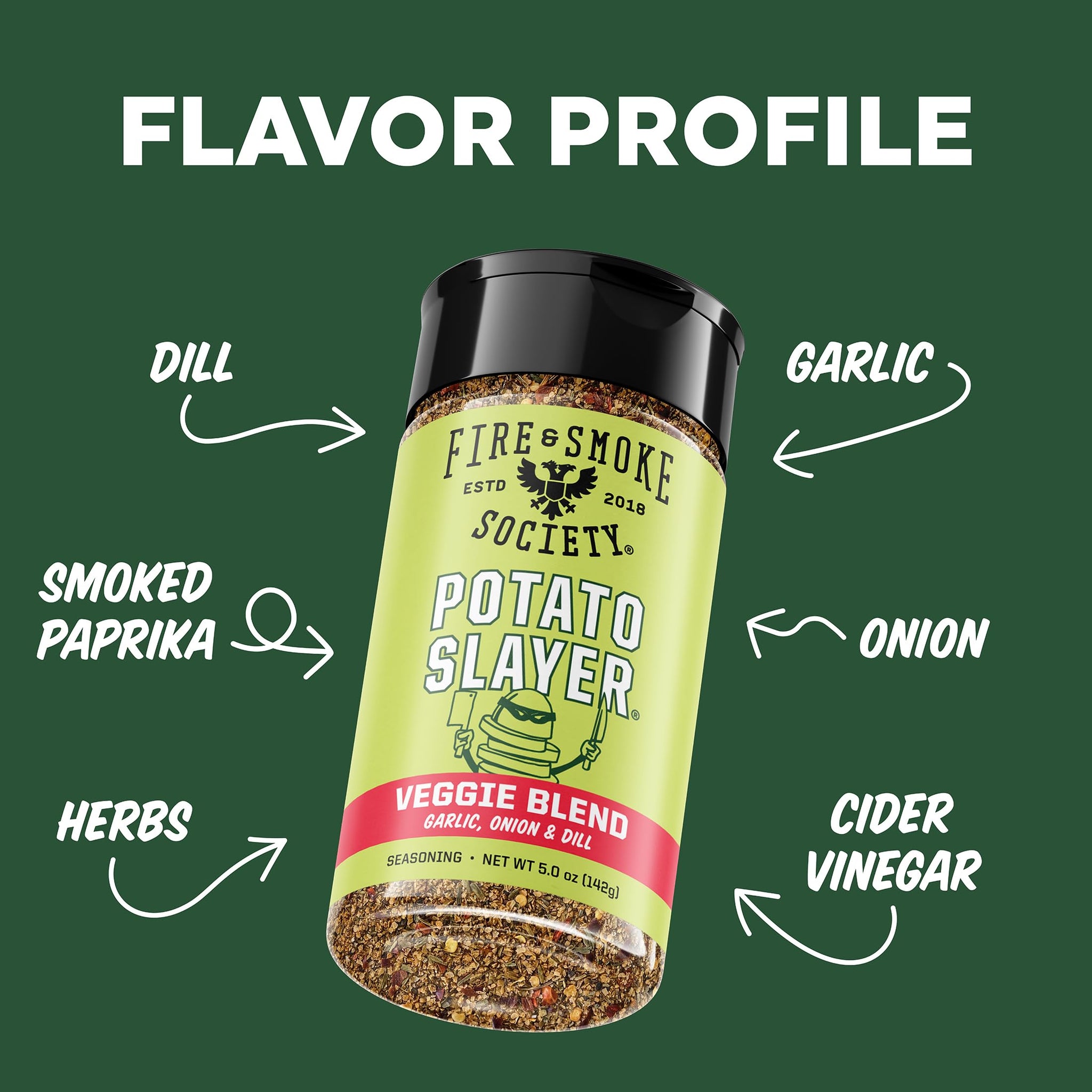 Fire & Smoke Society Potato Slayer Vegetable Seasoning | BBQ Rubs for Grilling | Potato, French Fry Seasoning | Mix Blend Rub Powder, Garlic, Onion