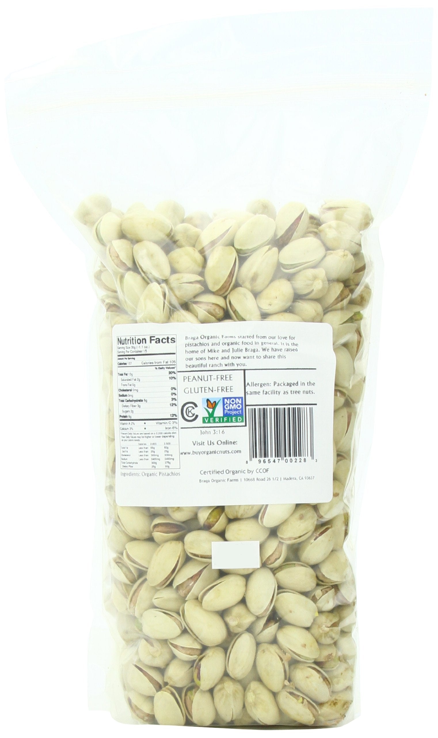 Braga Organic Farms Organic Raw Inshell Pistachios 2 lb. bag
