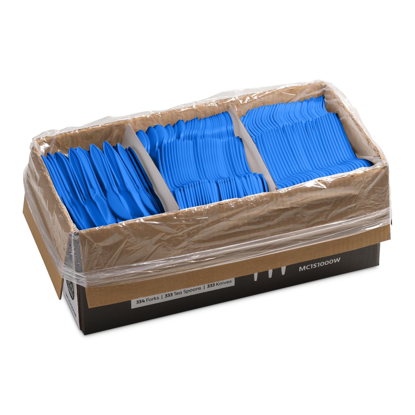 1000 Count Blue Silverware Set, 334 Plastic Forks, 333 Spoons, 333 Knives, Medium Weight BPA Free Disposable Cutlery Set, Bulk Combo Pack Flatware Set