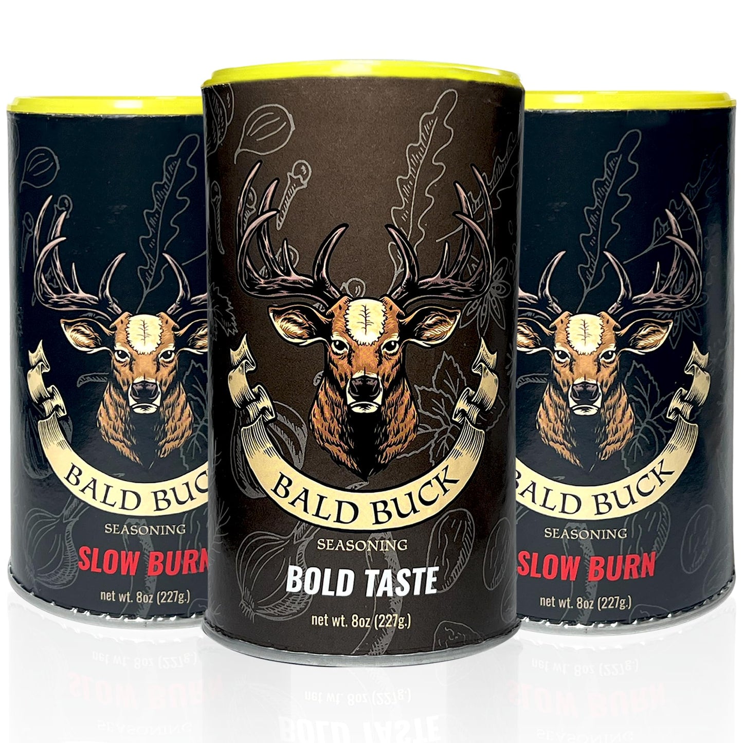 Bald Buck Seasoning Pack of 3, 8 Oz (2 Slow Burn + 1 Bold Taste) | Rib Rub BBQ Chicken Seasoning | BBQ Seasoning and Rub | Rotisserie Chicken