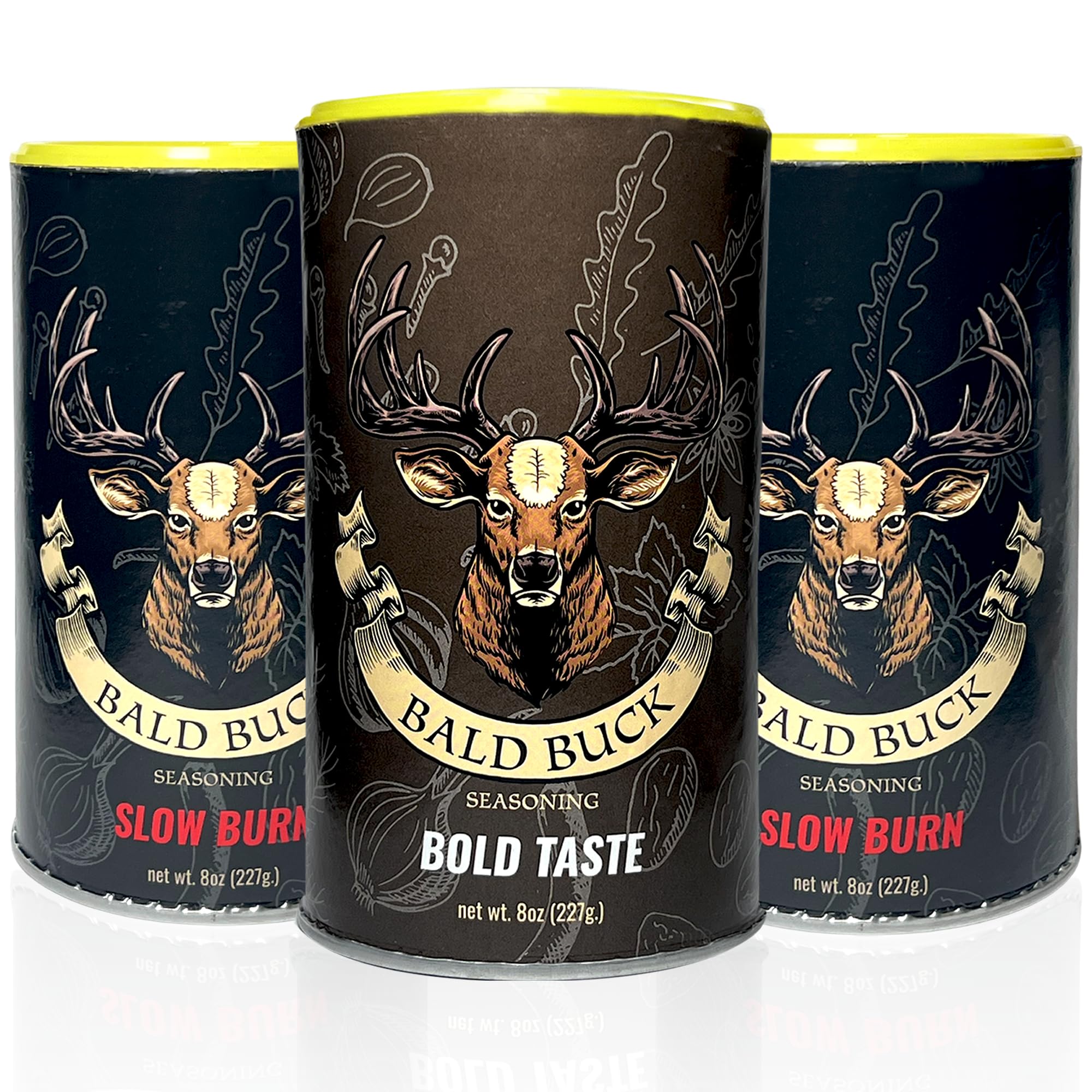 Bald Buck Seasoning Pack of 3, 8 Oz (2 Slow Burn + 1 Bold Taste) | Rib Rub BBQ Chicken Seasoning | BBQ Seasoning and Rub | Rotisserie Chicken
