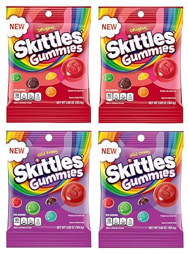 SKITTLES Gummy Candy Original and Wild Berry 5.8oz Bag Bundle - Includes 4 Bags - 23.2 Total Oz
