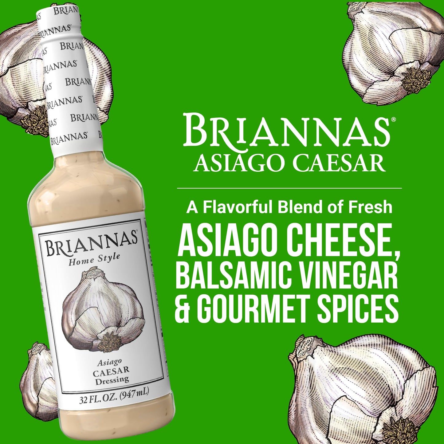 BRIANNAS - Home Style Asiago Caesar Dressing - Fine Salad Dressing made with Premium Ingredients - Gluten Free and Low Sugar Dressing - 32 oz. Bottles