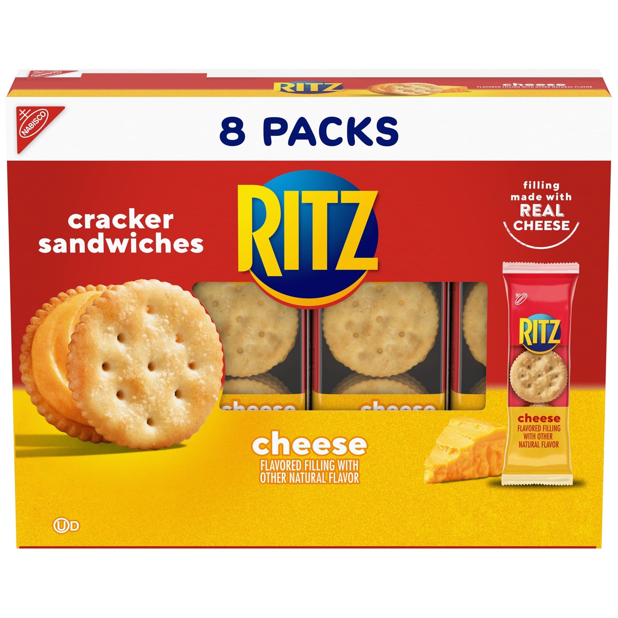 RITZ Cheese Sandwich Crackers, Lunch Snacks, 8 Snack Packs (6 Crackers Per Pack)