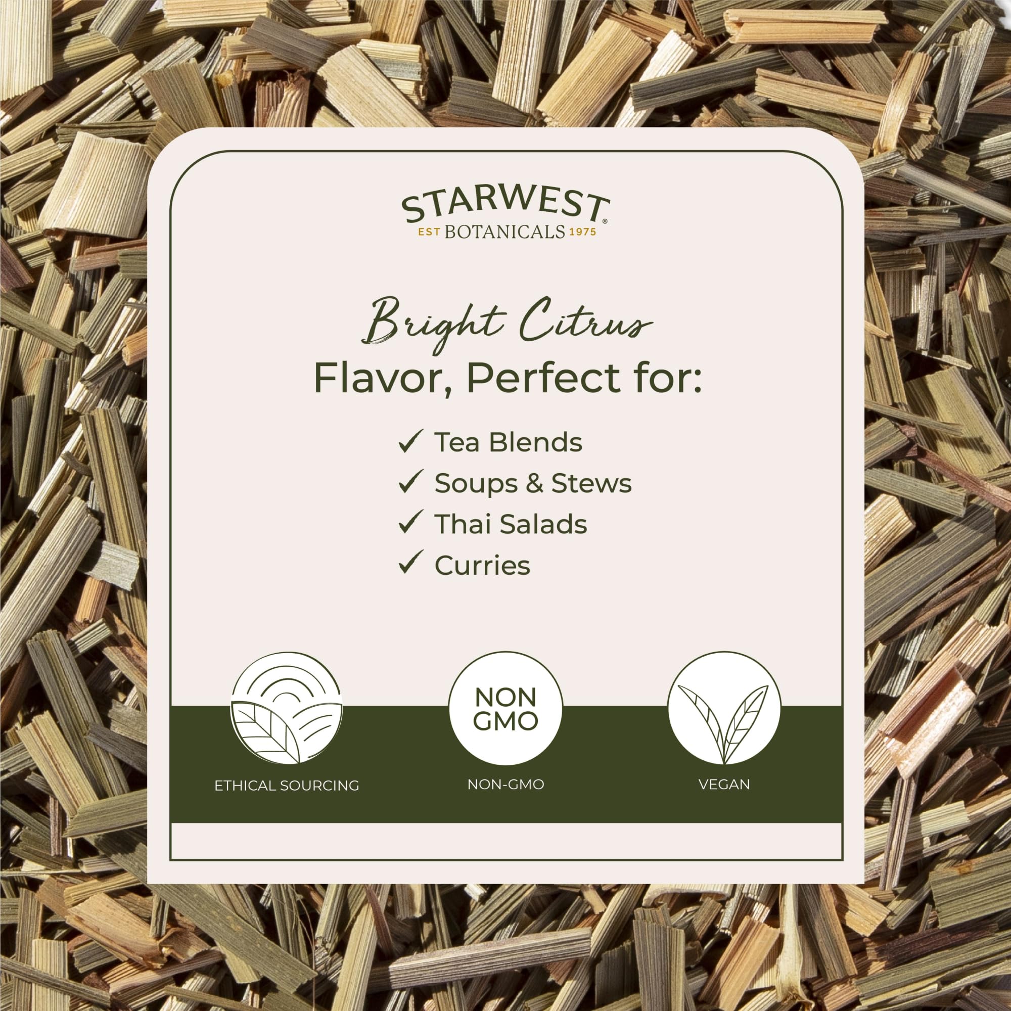 Starwest Botanicals Organic Lemongrass - Dried Loose Leaf Herb for Tea & Cooking, Natural Rose & Citrus Aroma, Certified Kosher, Cut & Sifted, Non-GMO