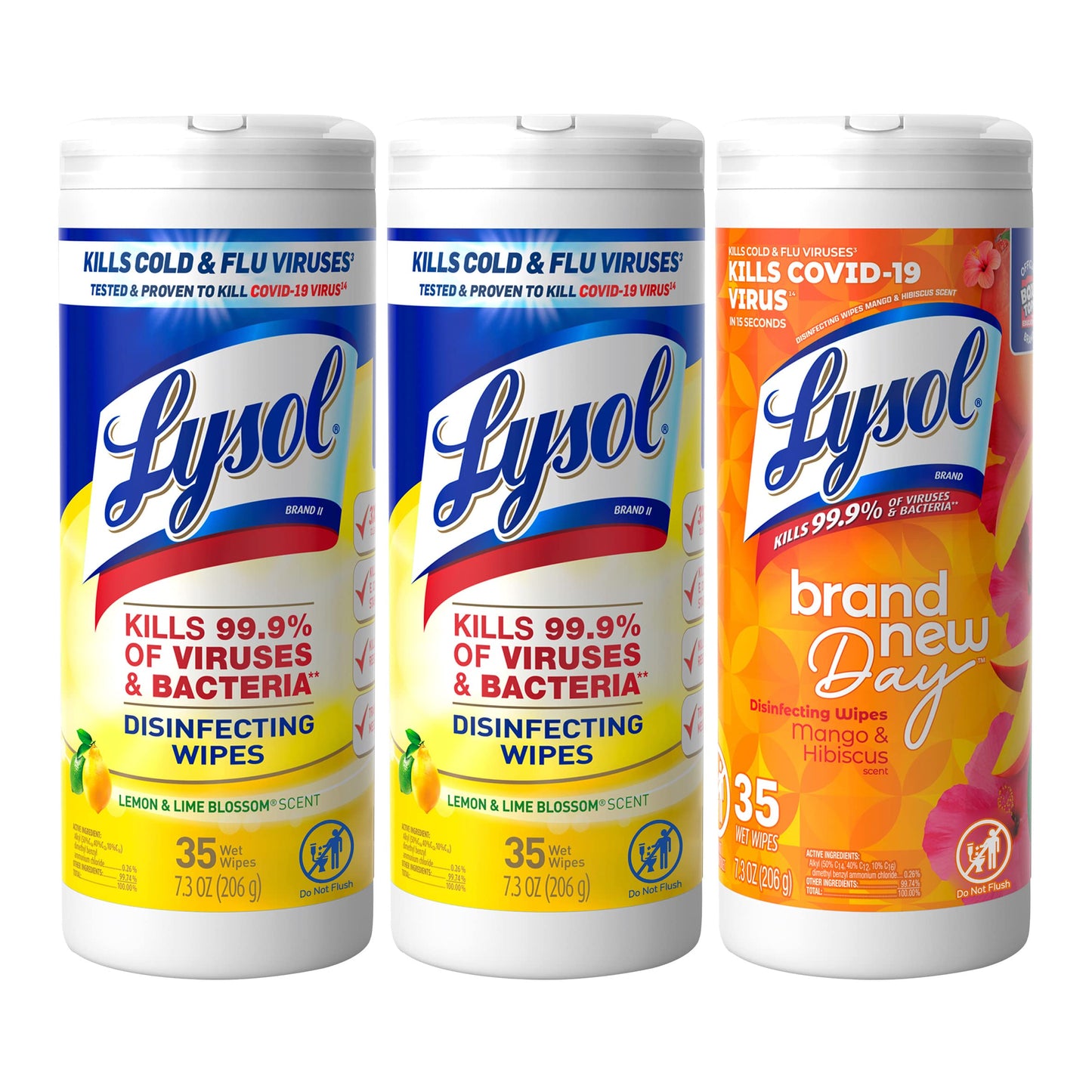 Lysol Disinfectant Wipes, Multi-Surface Antibacterial Wipes for Disinfecting and Cleaning, Mixed Fragrance pack containing Lemon & Lime Blossom (2