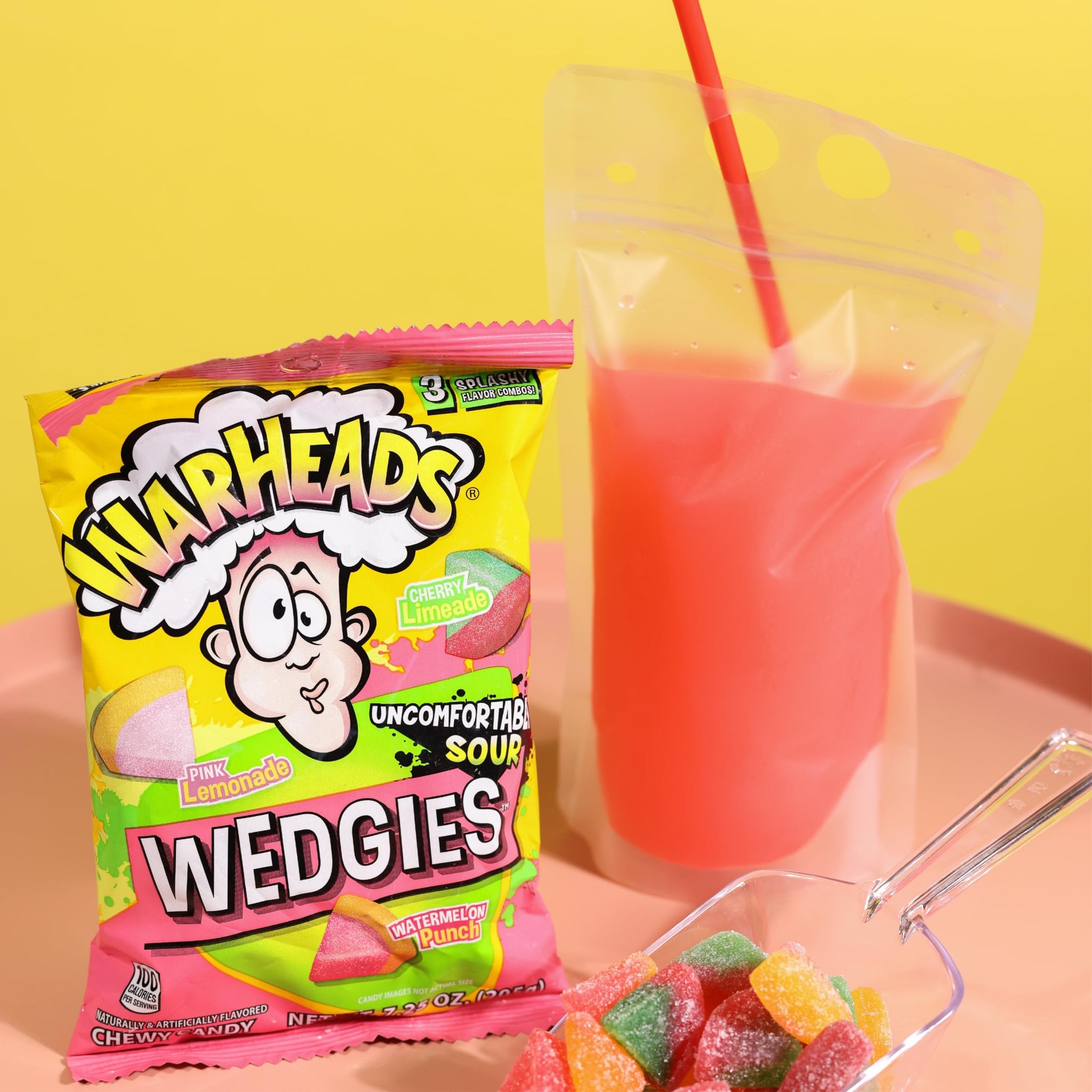 WARHEADS Wedgies - Sour Chewy Candy - Pink Lemonade, Cherry Limeade & Watermelon Punch Flavors - 4.5 oz. Bags - 2 Pack