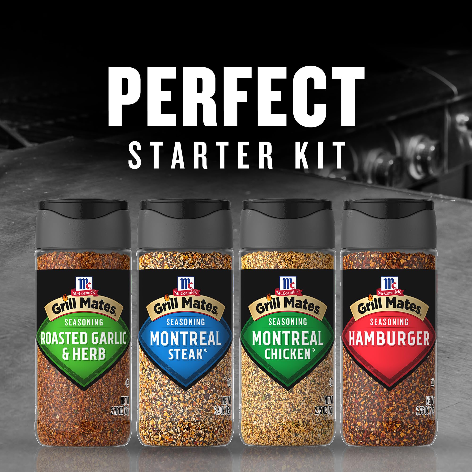 McCormick Grill Mates Spices, Everyday Grilling Variety Pack (Montreal Steak, Montreal Chicken, Roasted Garlic & Herb, Hamburger), 4 Count