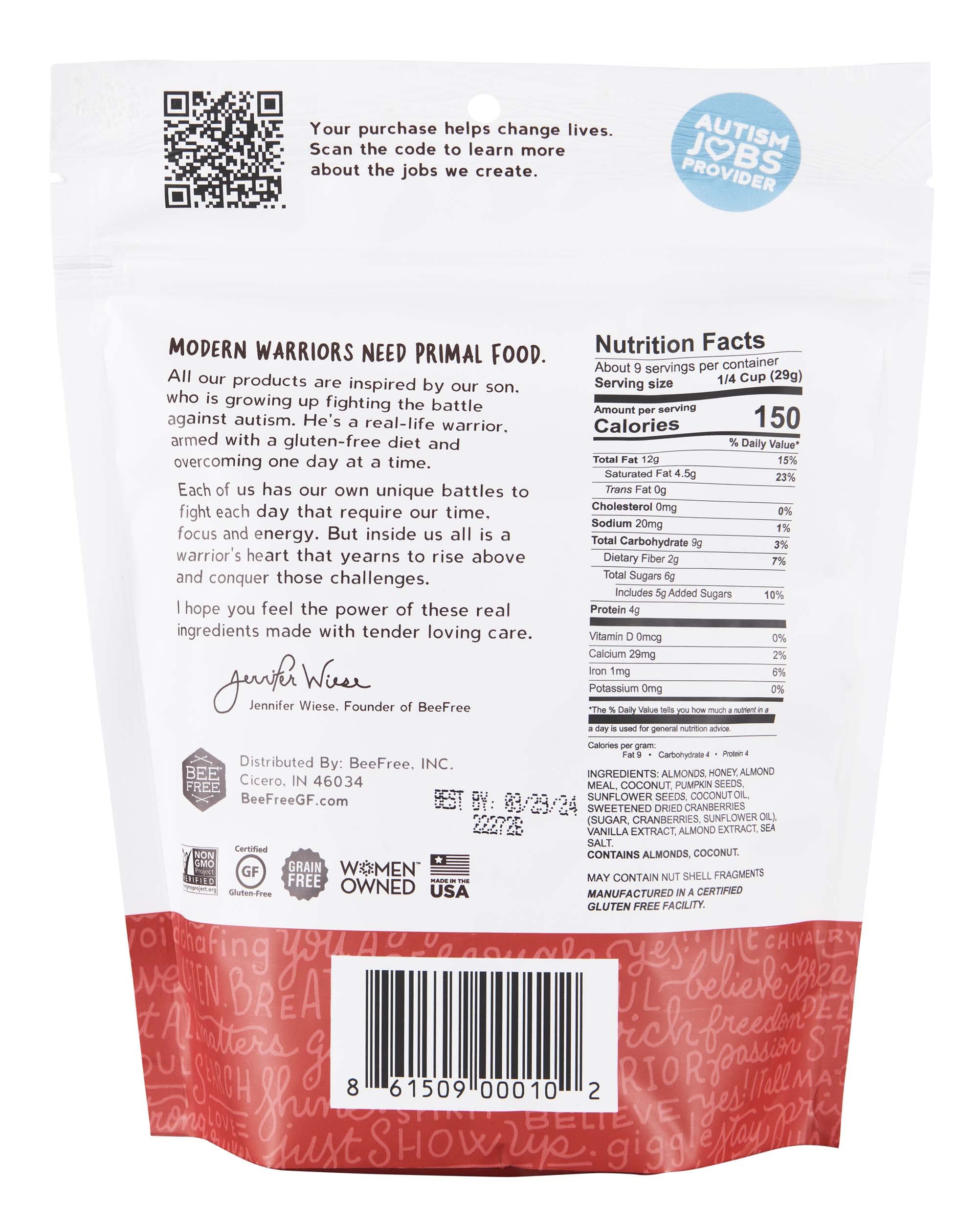 BeeFree Warrior Mix Gluten Free Granola - Chunky Granola Bites | Paleo, Low Carb, Grain Free, Preservative Free, Oat Free | Low Calorie Snacks |
