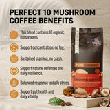 Mushroom Ground Coffee w/ 10 Organic Mushroom Extracts - King Trumpet, Agaricus Blazei, Willow Bracket, Lion's Mane, Chaga, Reishi, Cordyceps, Turkey