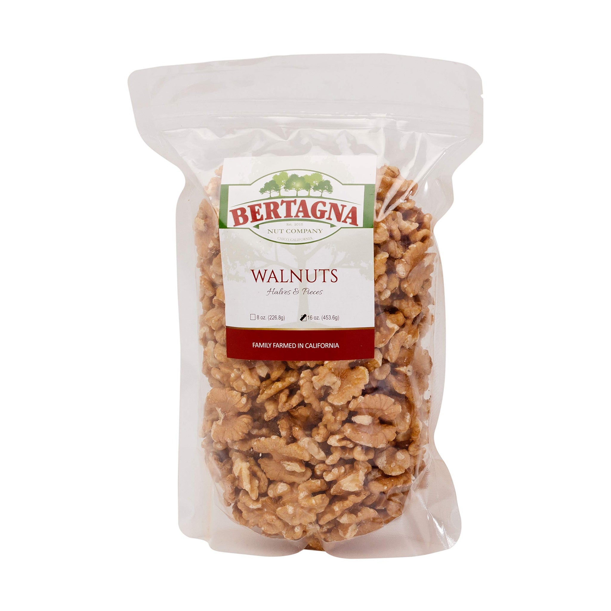 California Grown Chandler Walnuts, 100% Natural, Raw, Shelled Halves and Pieces, 1 Pound - Non-GMO Verified