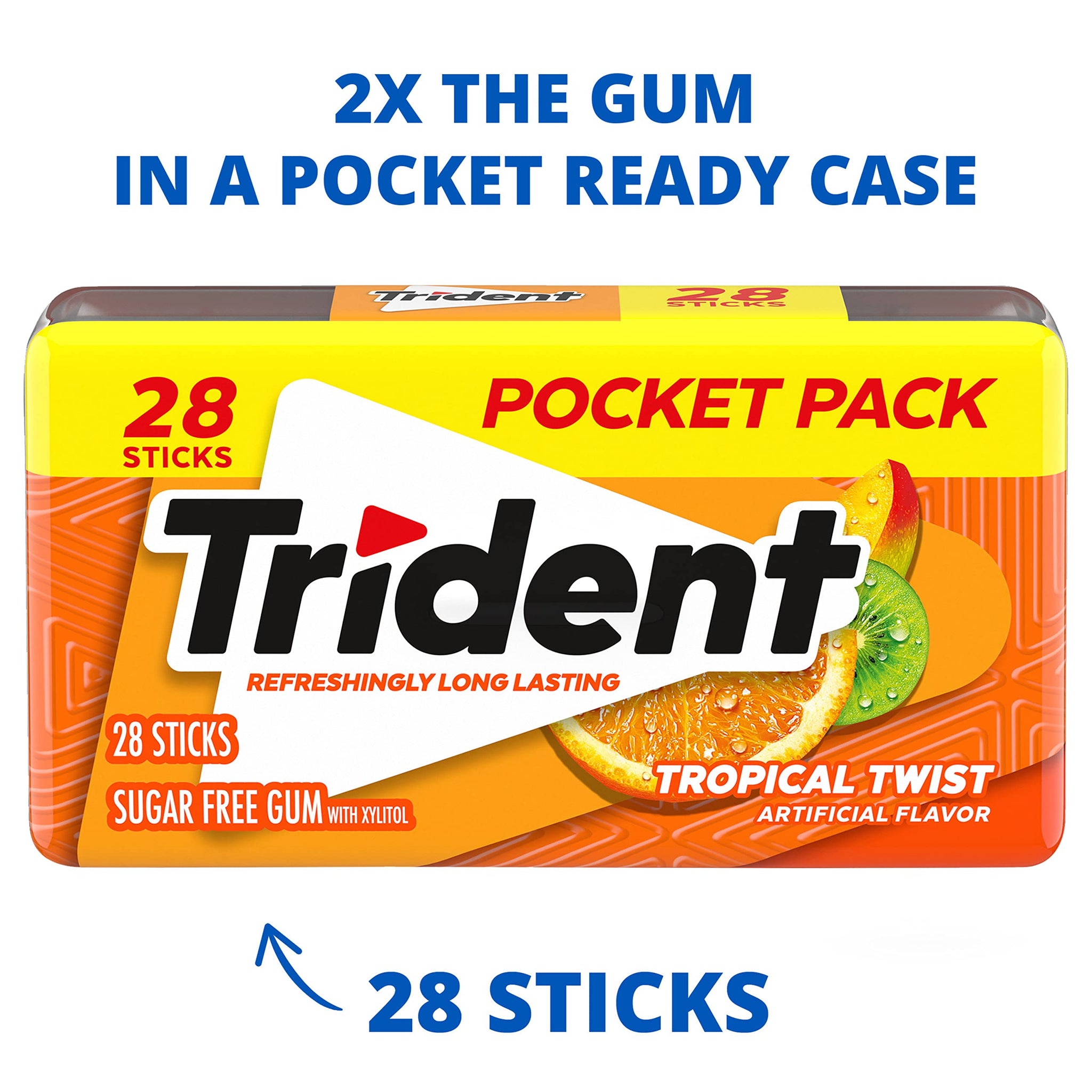 Trident Tropical Twist Sugar-Free Chewing Gum, 6 Pocket Packs of 28 Pieces (168 Total Pieces)