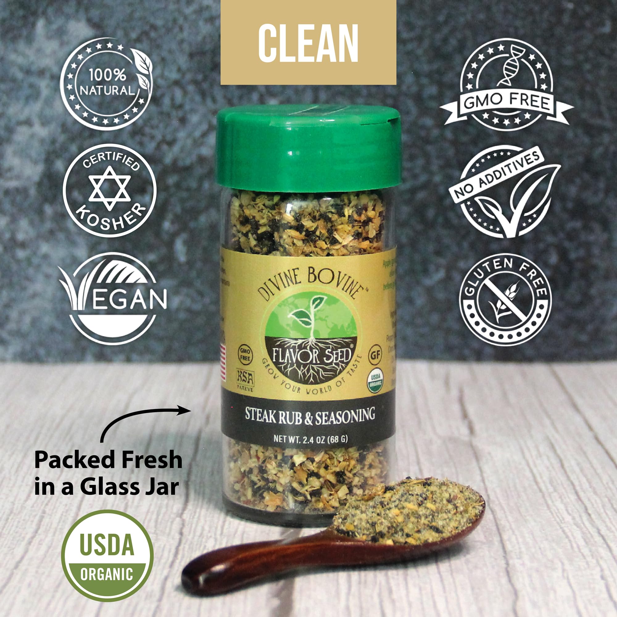 Organic Steak Seasoning & Rub - Divine Bovine by Flavor Seed, Gourmet Spice Blend for Cooking & Grilling Steak, Pork & Vegetables. Carnivore & Keto