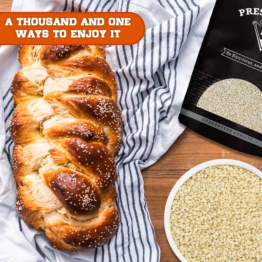 Sesame Seeds, Hulled, Blanched, Delectable, Yummy, Rich, Flavorful, Delicious, Nutty Flavor, Super Baking Useful, High Nutrition, Packed in a 2 lbs