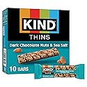 KIND Thins Snack Bars, Dark Chocolate Nuts & Sea Salt, Gluten Free, Low Calorie, Healthy Snacks, 4g Sugar, 10 Count