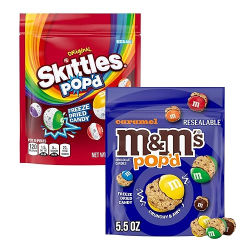 ASSORTIT X SKITTLES & M&M’S COLLAB Freeze Dried Candy 2 Pack Crunchy Airy Skittles POPD and M&M’s POP’d Caramel Snack Assortment 5.5 oz Bags