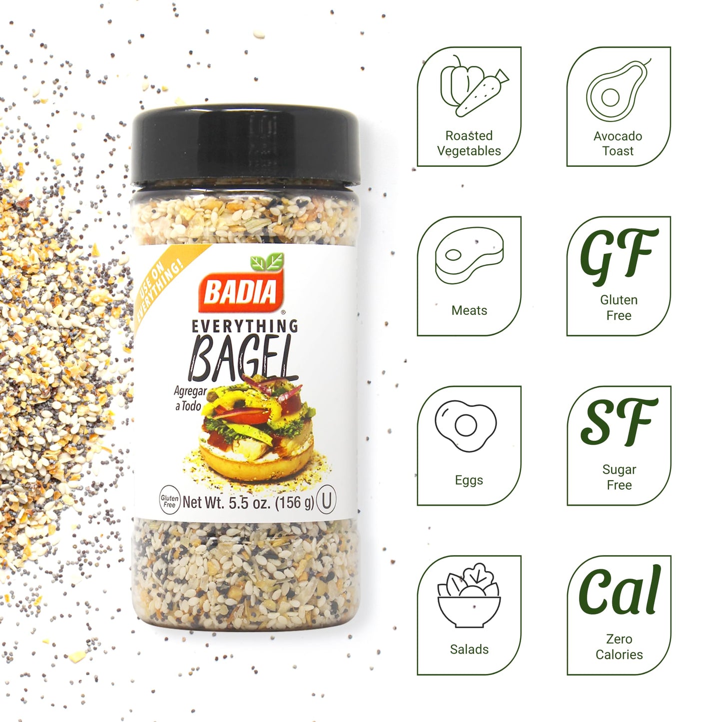 Badia Everything Bagel Seasoning Blend, 5.5 oz - Sesame Seed, Poppy Seed, Garlic, Onion and Salt