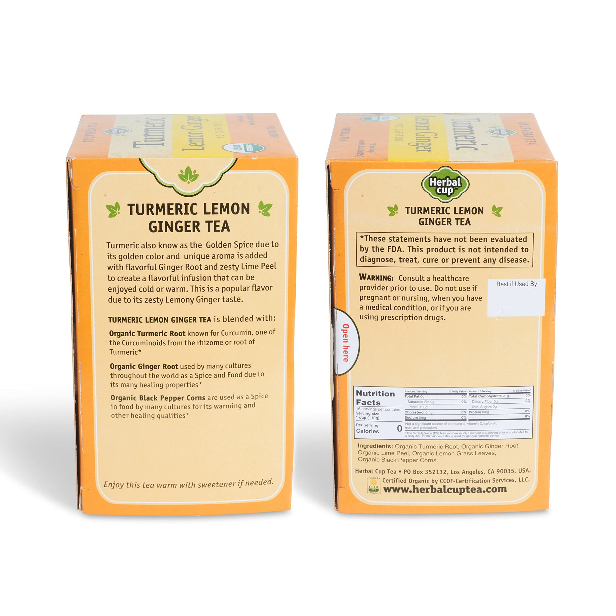 Herbal Cup Ayurveda Turmeric Tea, Organic Lemon Ginger, No Caffeine Herbal Teas (Organic Lemon Ginger, 16 Count (Pack of 1))