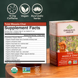 Organic India Tulsi Masala Chai Tea Bags - Holy Basil, Black Tea, Spices with Ginger, Stress Relieving, Immune Support, USDA Certified Organic
