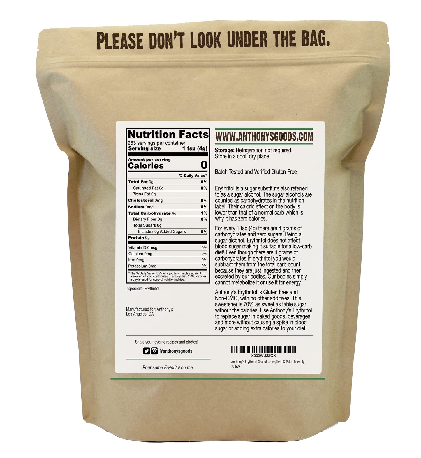 Anthony's Erythritol Granules, 2.5 lb, Non GMO, Sweetener, Keto & Paleo Friendly