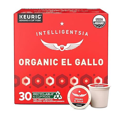 Intelligentsia Coffee, Light Roast K-Cup Coffee Pods for Keurig Brewers - Organic El Gallo 30 Count with Flavor Notes of Milk Chocolate, Honey