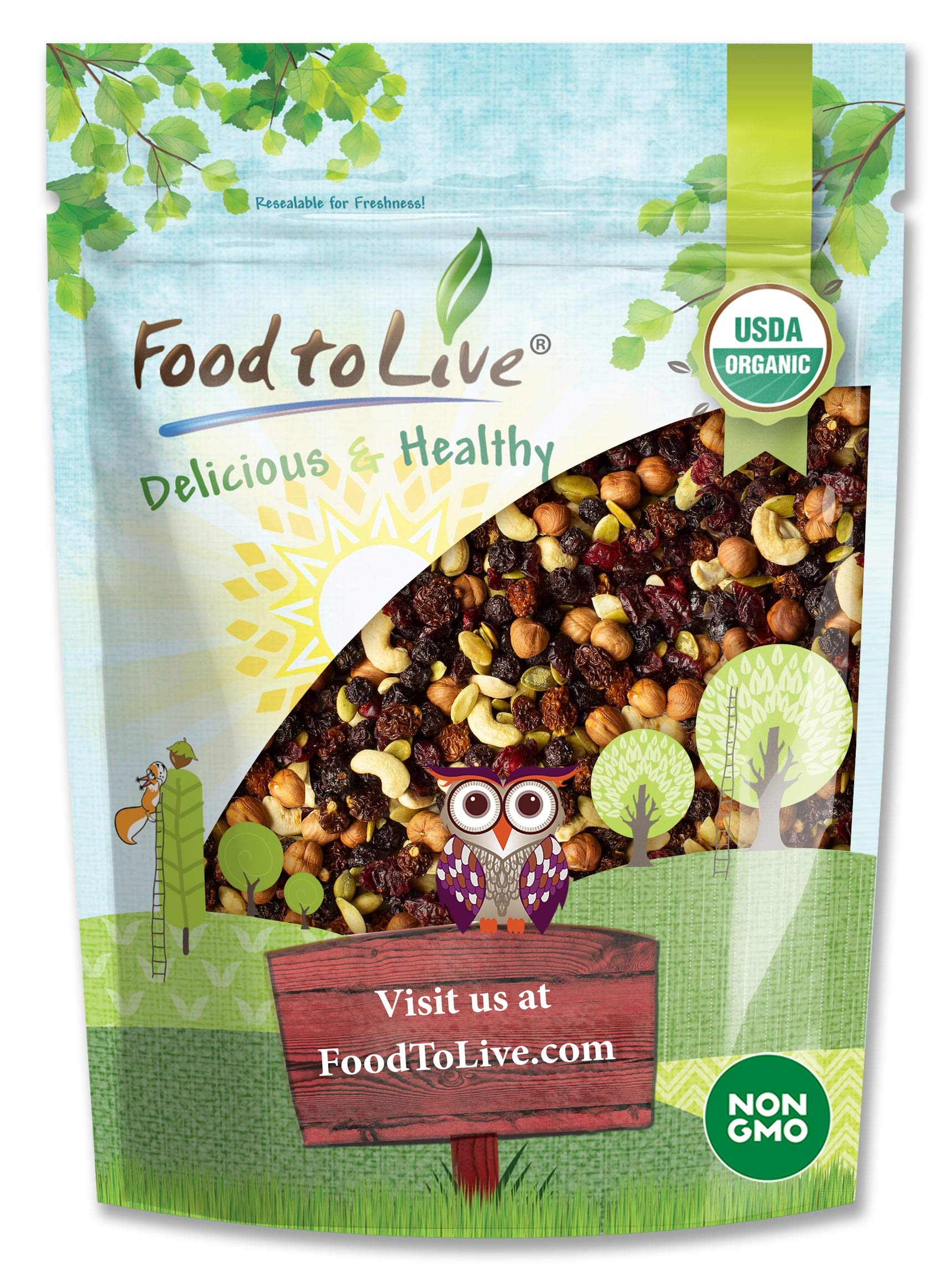 Food to Live - Organic Snack Mix, 2 Pounds - Raw Nuts and Berries with Pumpkin Seeds, Non-GMO, Non-Irradiated, Kosher, Vegan Superfood, Bulk, Great
