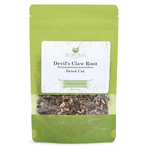 Biokoma Devil's Claw Root Dried Cut 3.55 oz Harpagophytum Procumbens Herb Loose Herbal Tea Joint Mobility Natural Support Comfort Resealable Pouch
