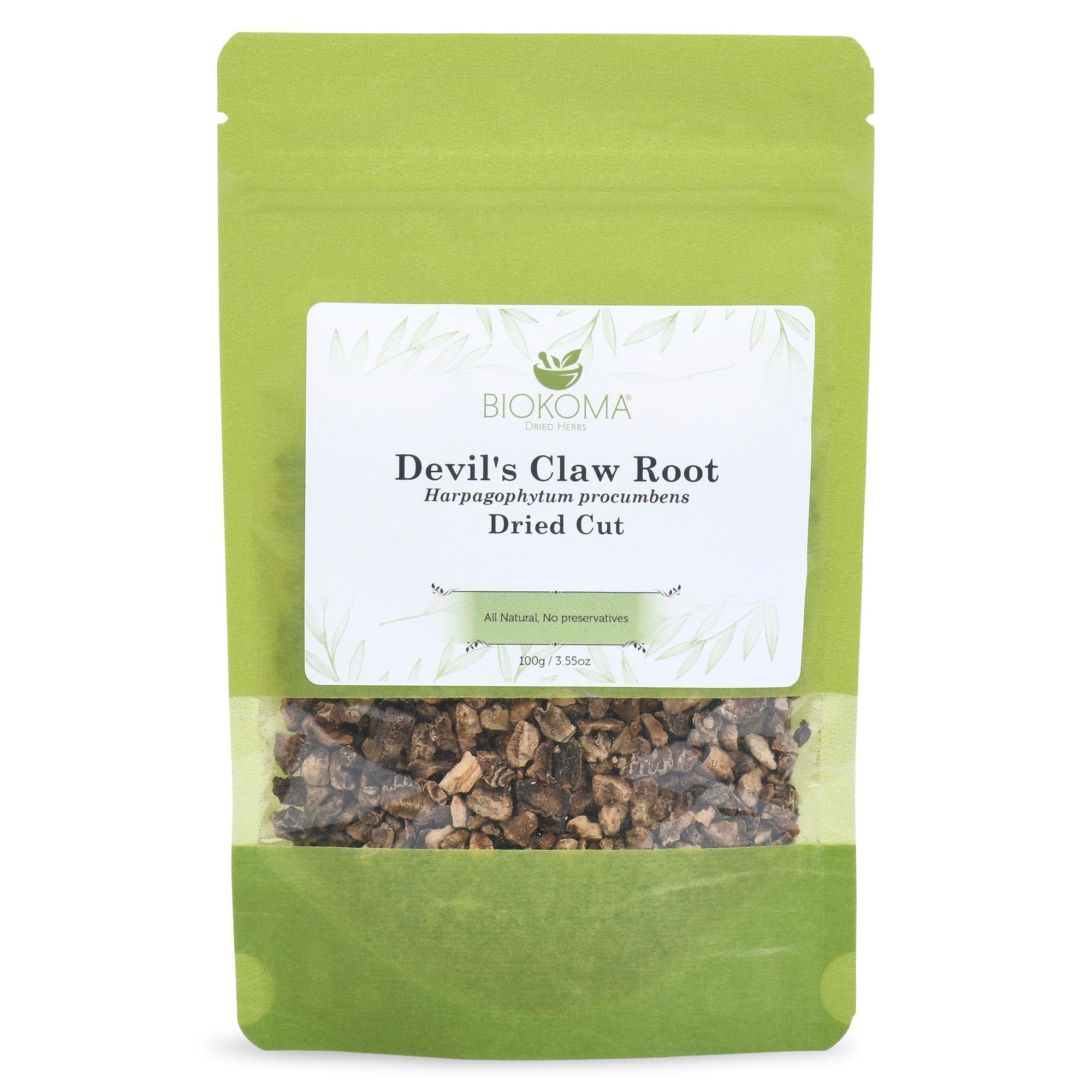 Biokoma Devil's Claw Root Dried Cut 3.55 oz Harpagophytum Procumbens Herb Loose Herbal Tea Joint Mobility Natural Support Comfort Resealable Pouch
