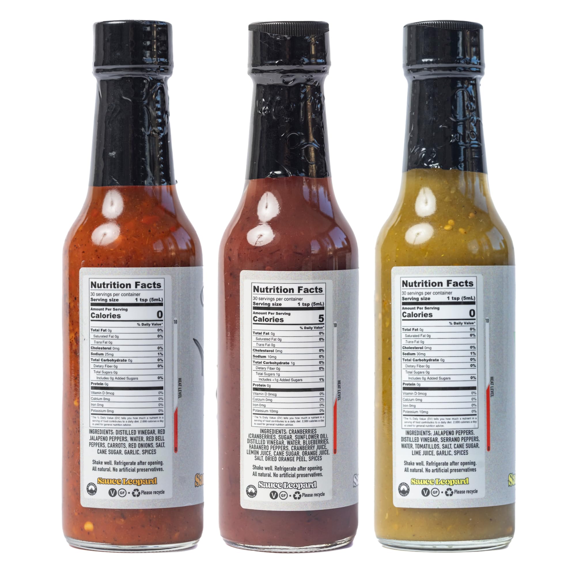 Sauce Leopard Mild and Medium Hot Sauce Variety 3-Pack - The Crimson Drip, Bird Blood, The Emerald Slime - Small Batch Gift Set, 5 Fl Oz Each