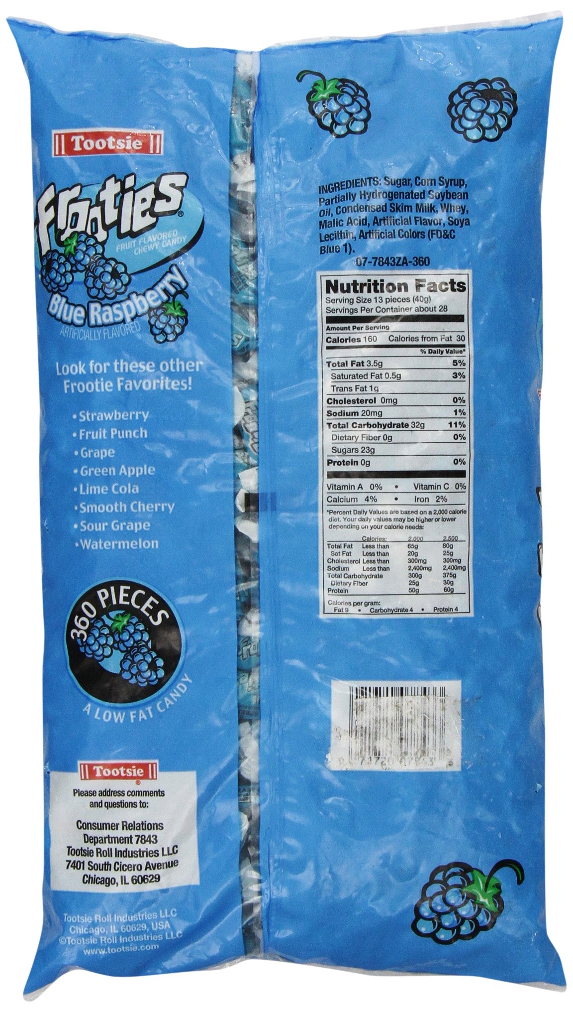 Tootsie Roll Blue Frooties - 2 Pound Bag of Individually Wrapped Chewy Candy - Blue Raspberry, 38.8 Ounce