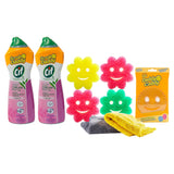 Scrub Daddy Cleaning Supplies Kit - Cif Floral Bundle - Includes Scrub Mommy Dish Sponges, Microfiber Towels, Kitchen Sink Caddy & Cif Cream All